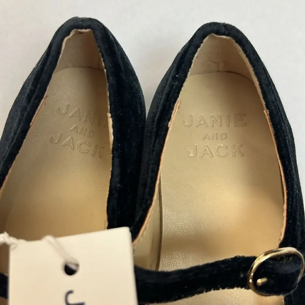 Janie and Jack 100048102 Velvet Bow Ballet Flat Black White Mary Jane NWT